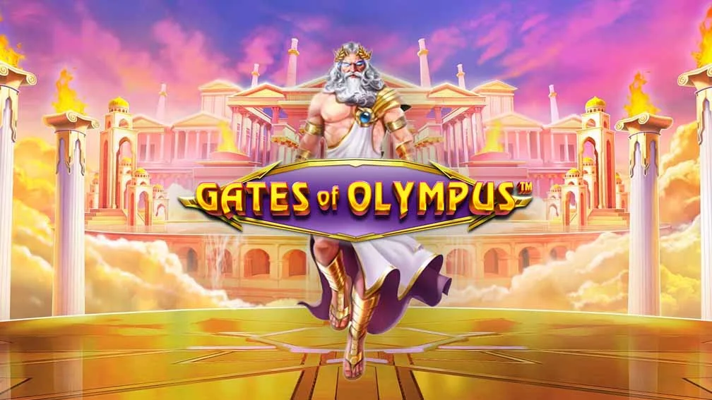 Gates of Olympus slot artwork with Zeus in the Kitsune Casino lobby